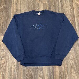 VTG Horse Sweatshirt Men's XL Blue Embroidered 90s USA Fruit of the Loom